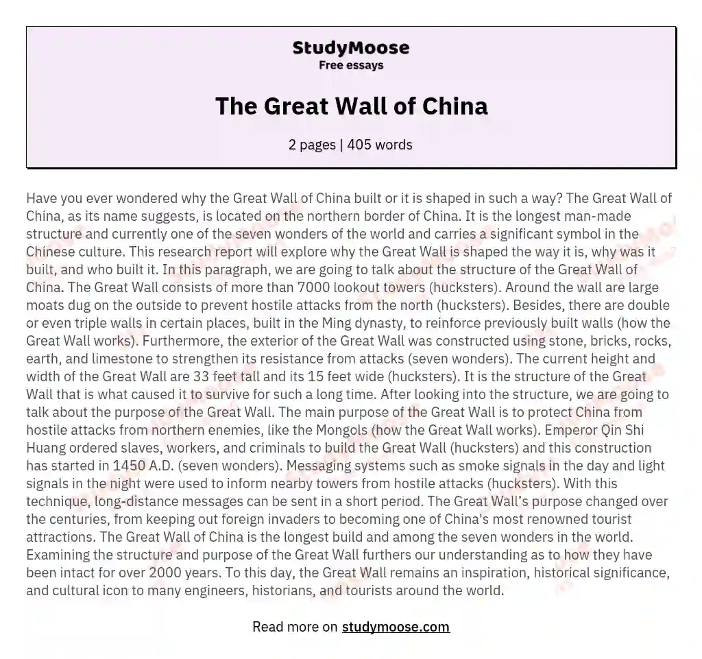 the great wall of china essay in english