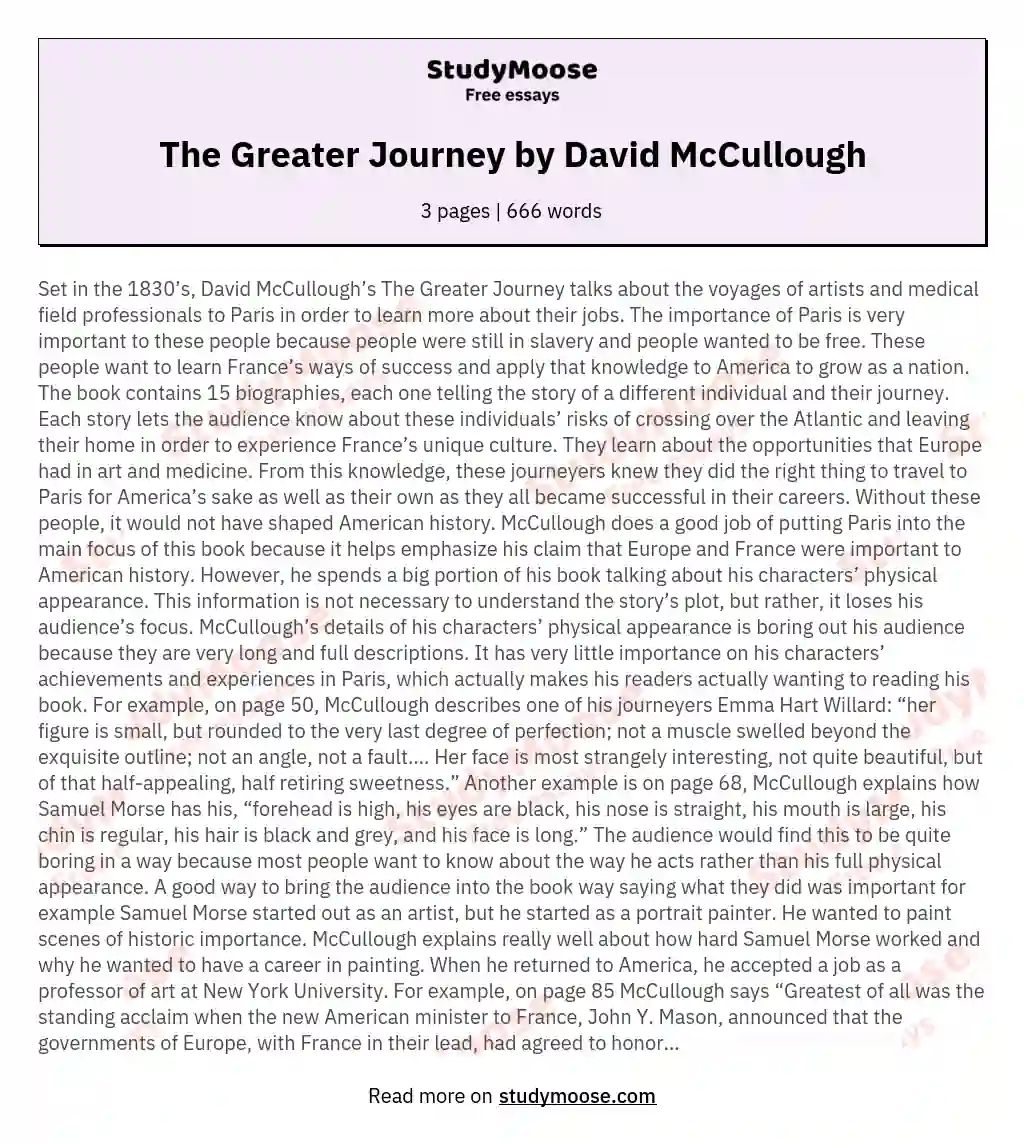 The Greater Journey by David McCullough essay