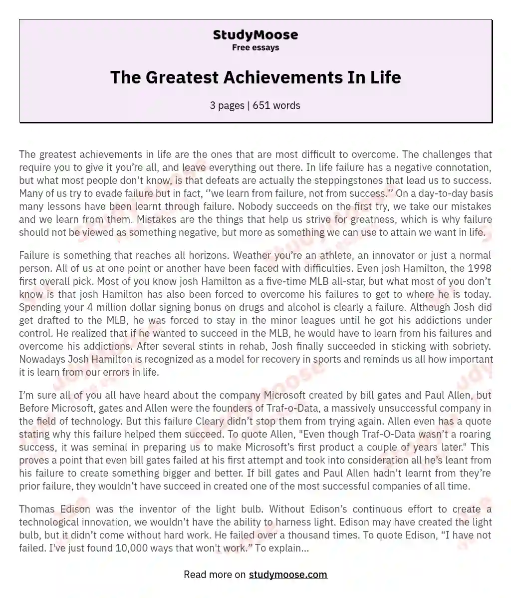 The Greatest Achievements In Life essay
