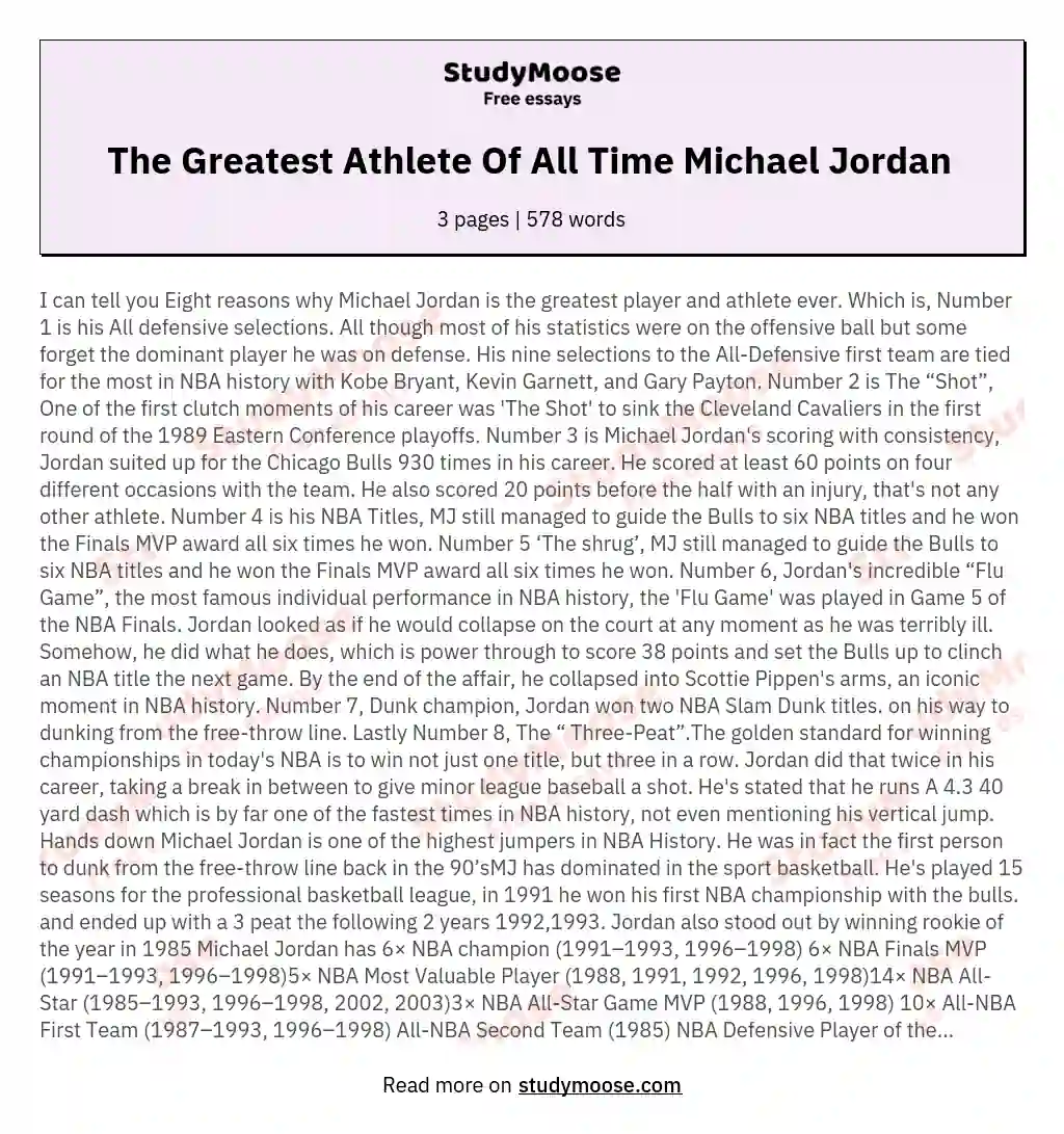 The Greatest Athlete Of All Time Michael Jordan 