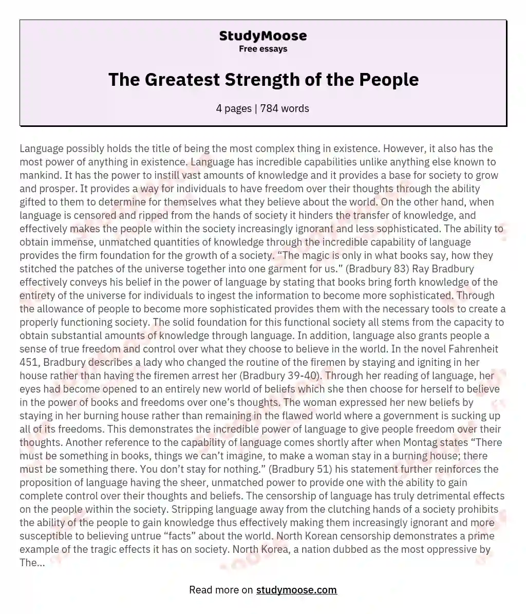 The Greatest Strength of the People essay