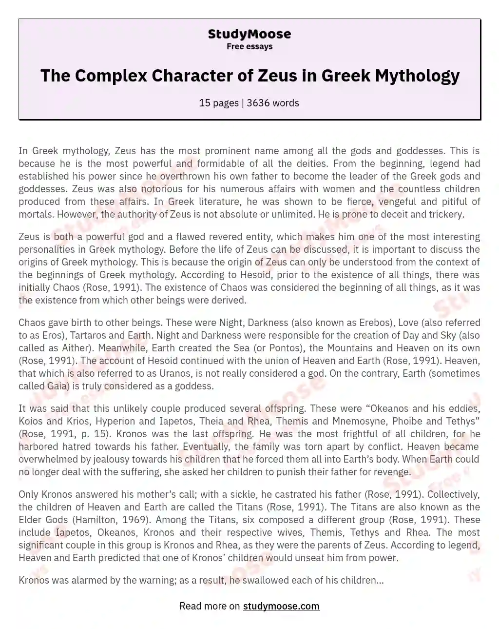 zeus greek mythology essay