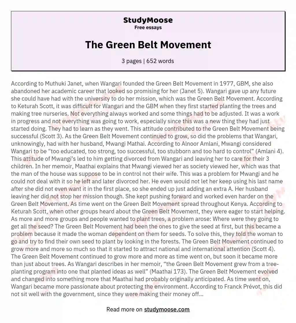 The Green Belt Movement essay
