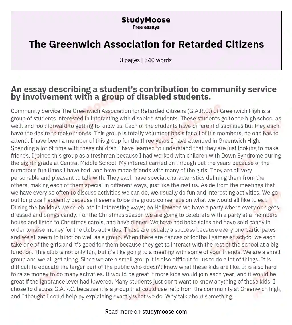 The Greenwich Association for Retarded Citizens essay