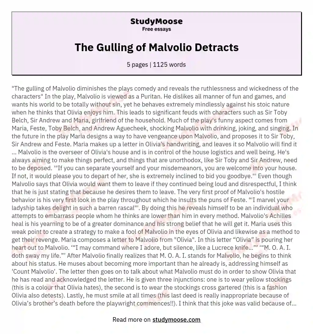 The Gulling of Malvolio Detracts essay