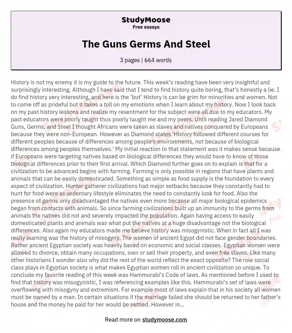 The Guns Germs And Steel essay