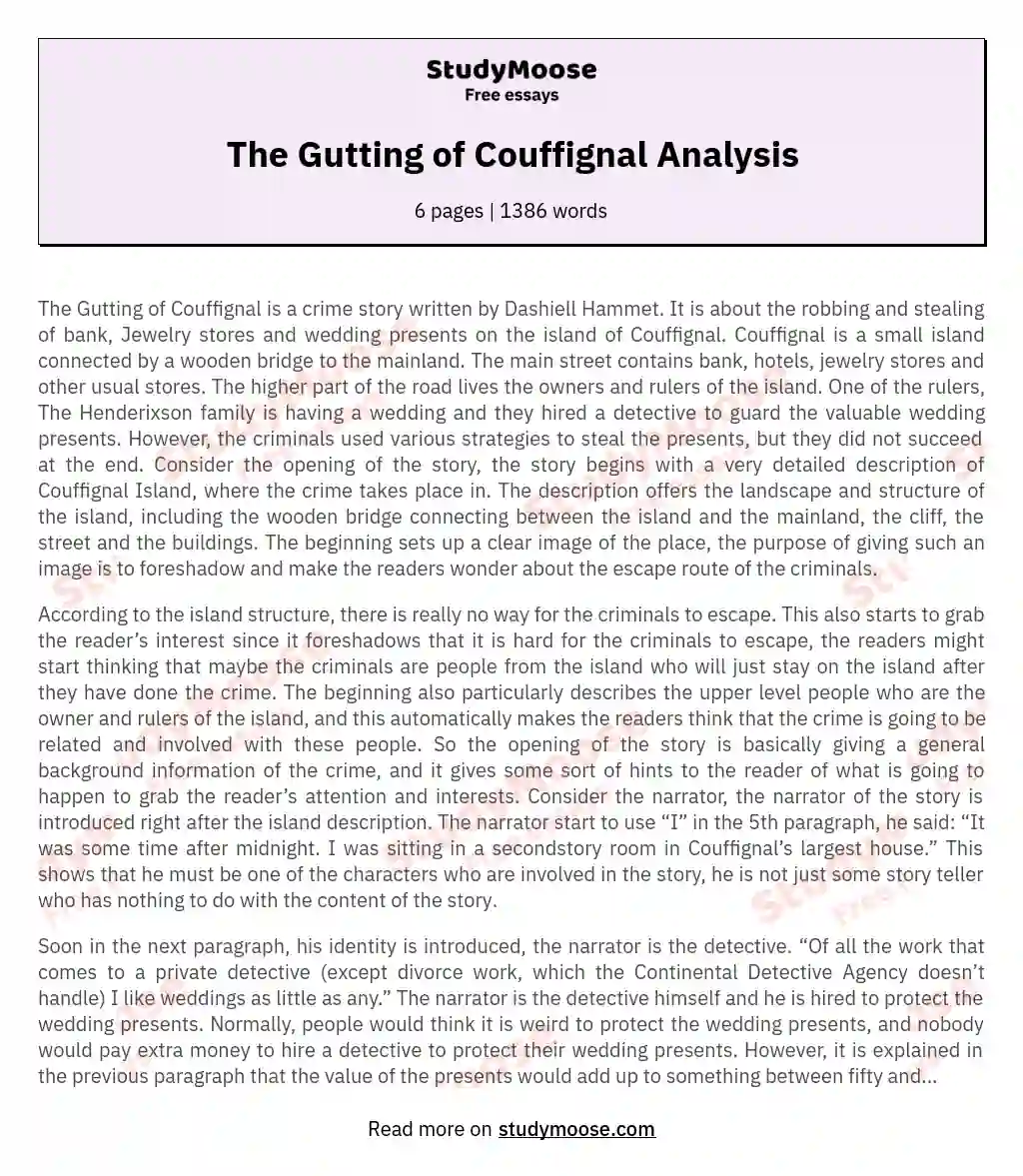 The Gutting of Couffignal Analysis essay