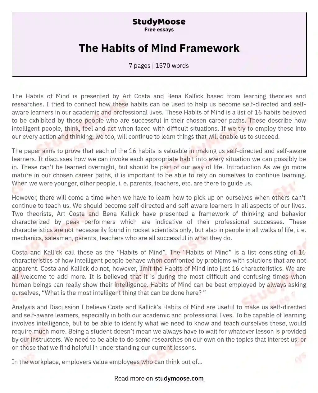 The Habits of Mind Framework