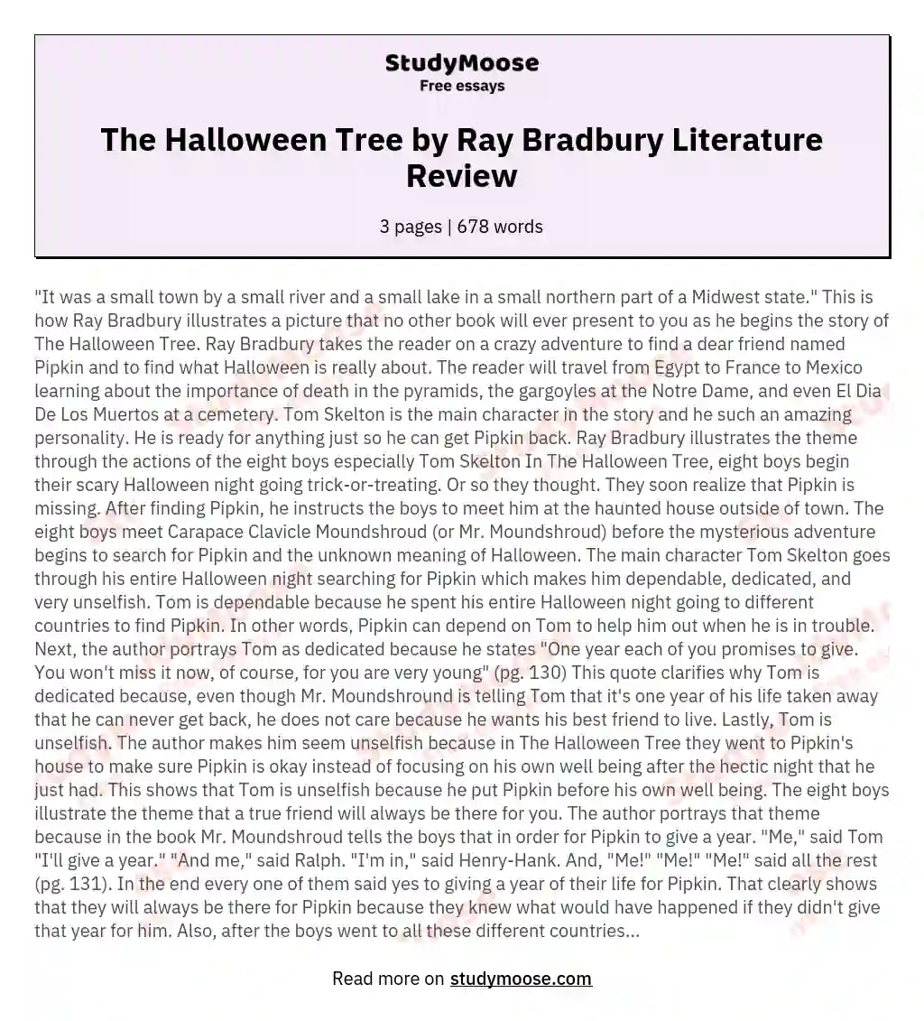 The Halloween Tree by Ray Bradbury Literature Review essay
