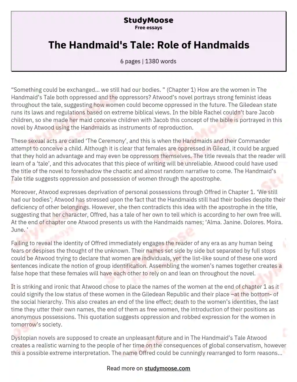 The Handmaid's Tale: Role of Handmaids