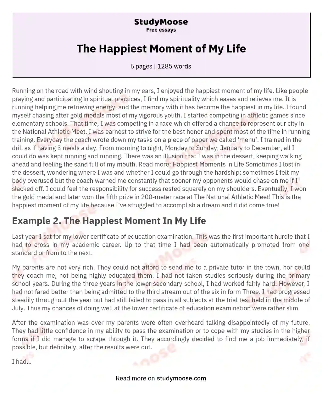 my happiest moment in my life essay