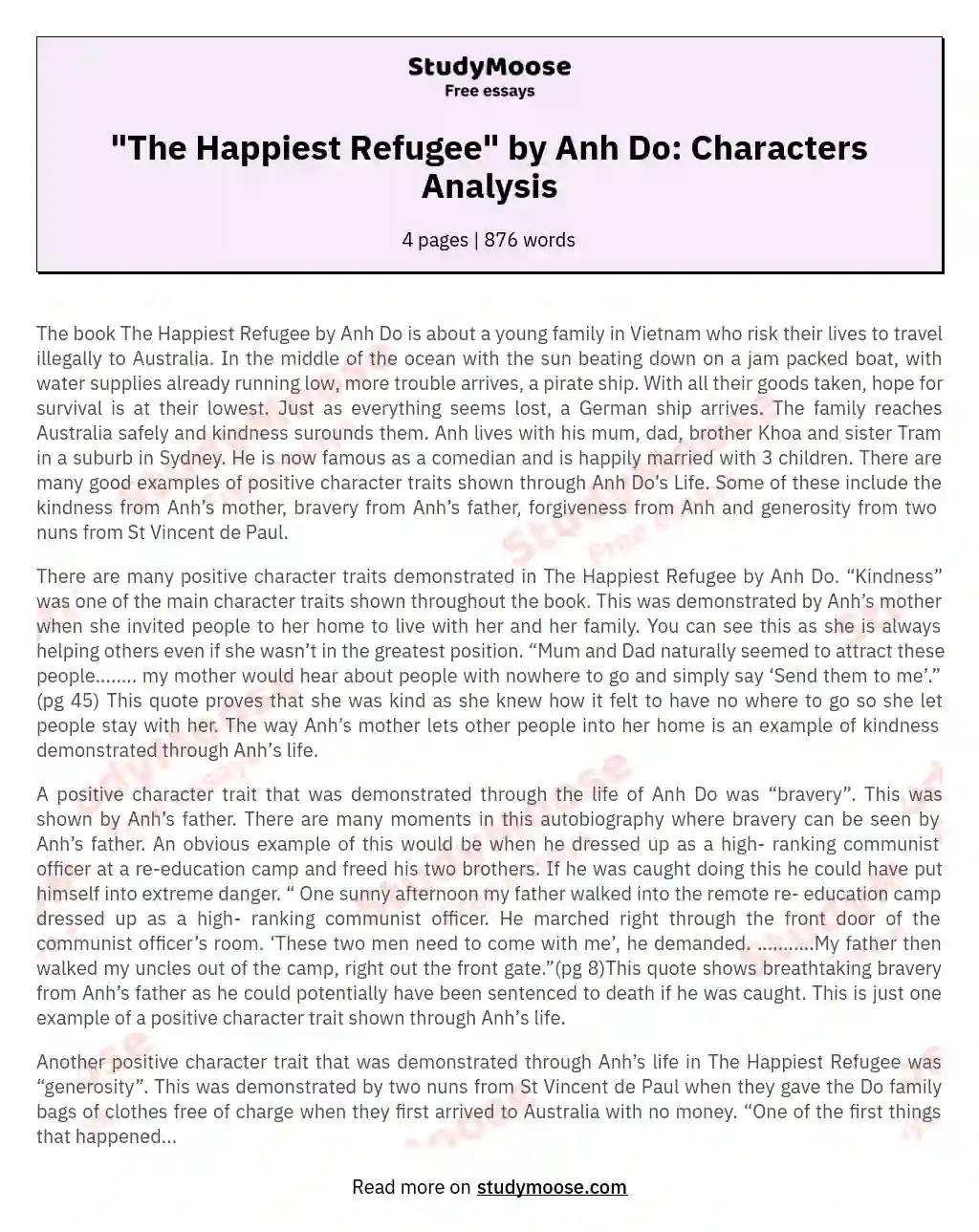 "The Happiest Refugee" by Anh Do: Characters Analysis essay