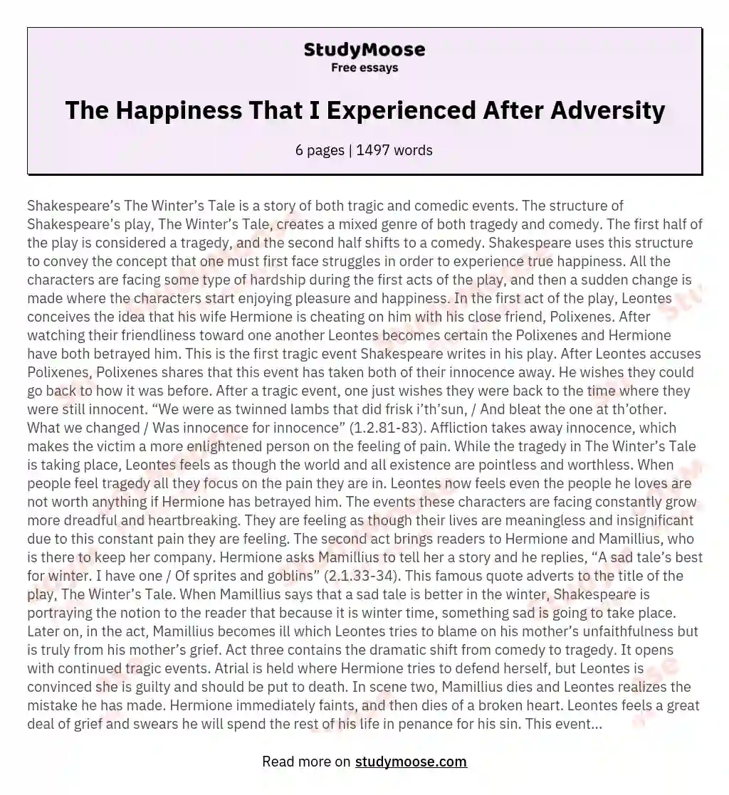 The Happiness That I Experienced After Adversity essay