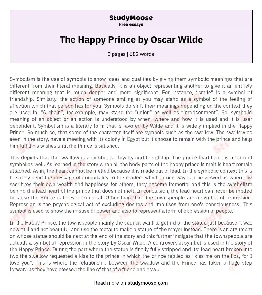 The Happy Prince by Oscar Wilde essay