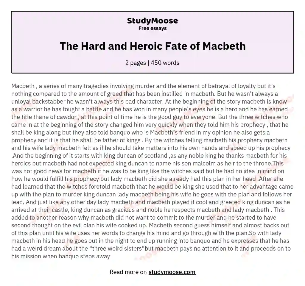 macbeth essay on fate and free will