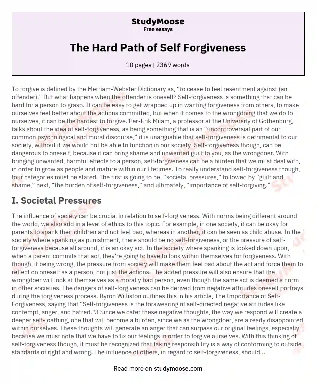 The  Hard Path of Self Forgiveness essay