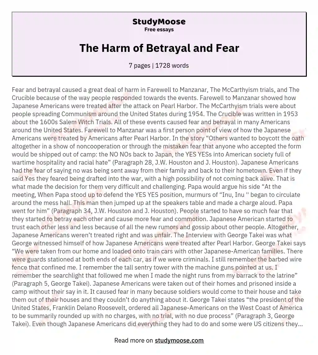 The Harm of Betrayal and Fear essay