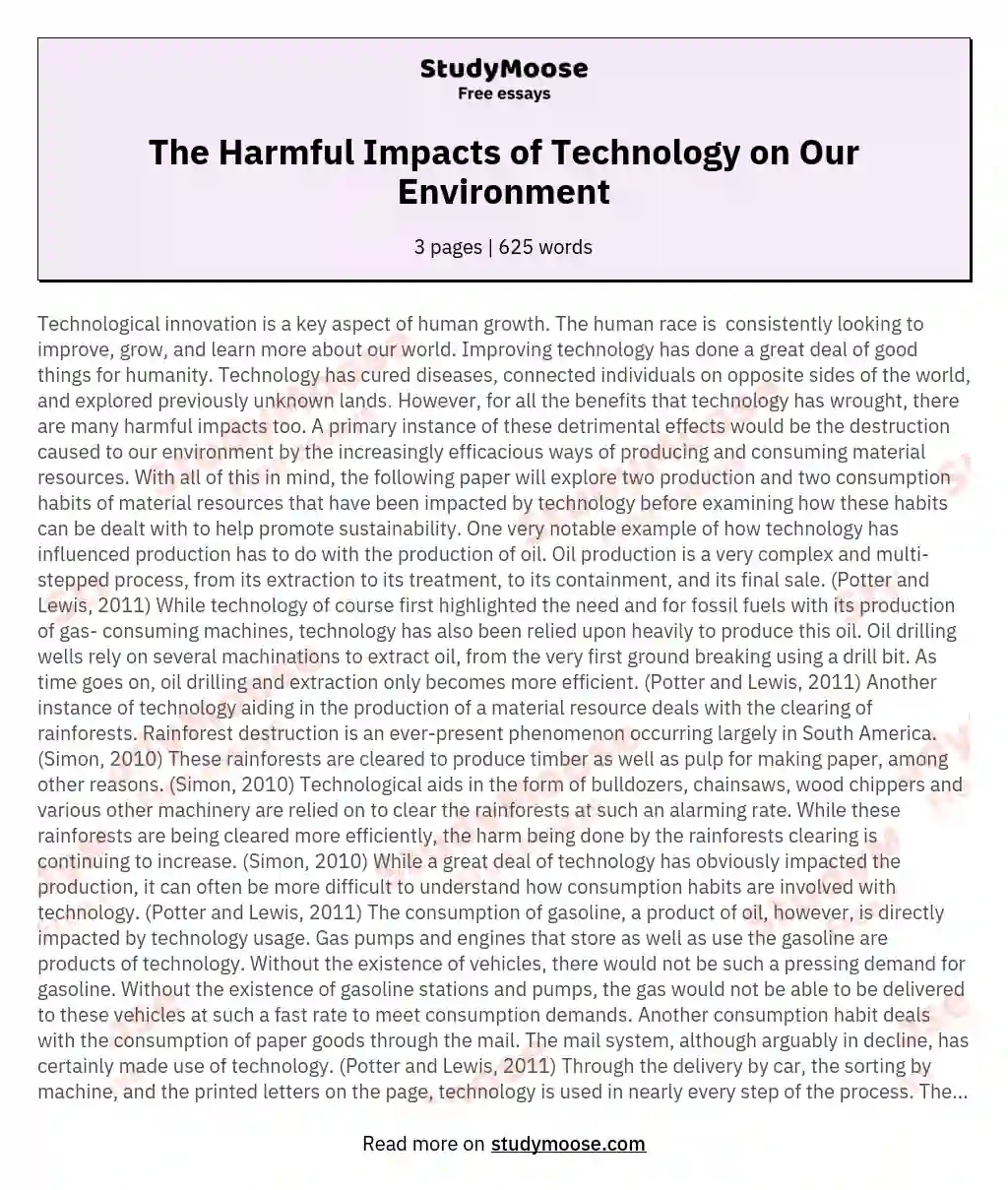 The Harmful Impacts of Technology on Our Environment essay