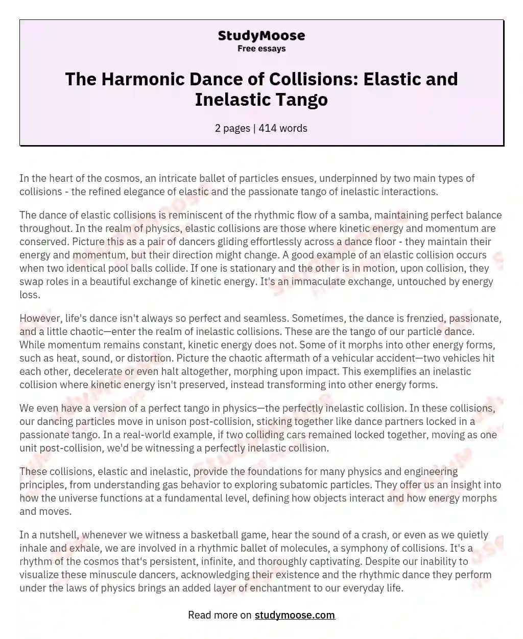 The Harmonic Dance of Collisions: Elastic and Inelastic Tango essay