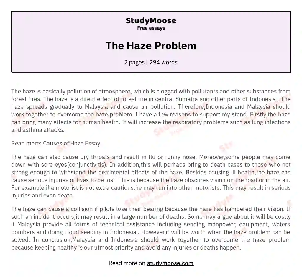The Haze Problem essay