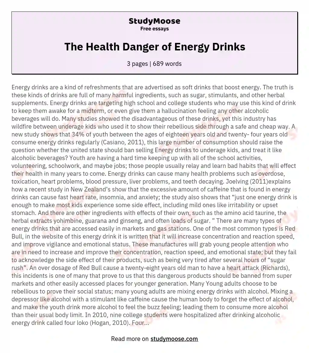 The Health Danger of Energy Drinks essay