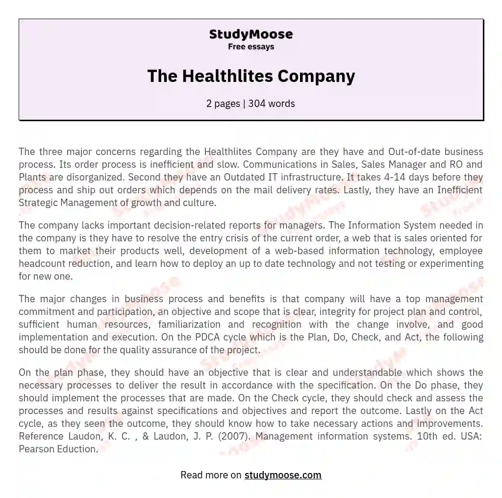The Healthlites Company essay