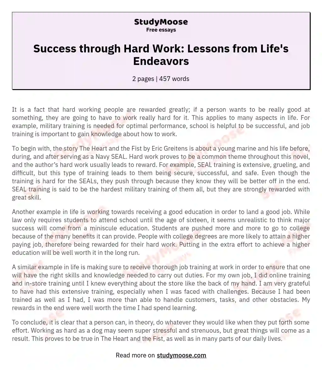 Success through Hard Work: Lessons from Life's Endeavors essay