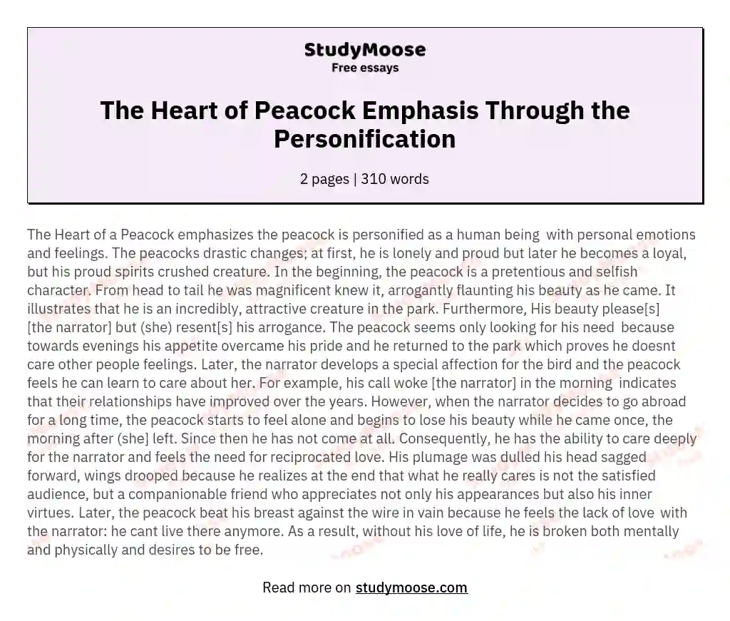 The Heart of Peacock Emphasis Through the Personification essay