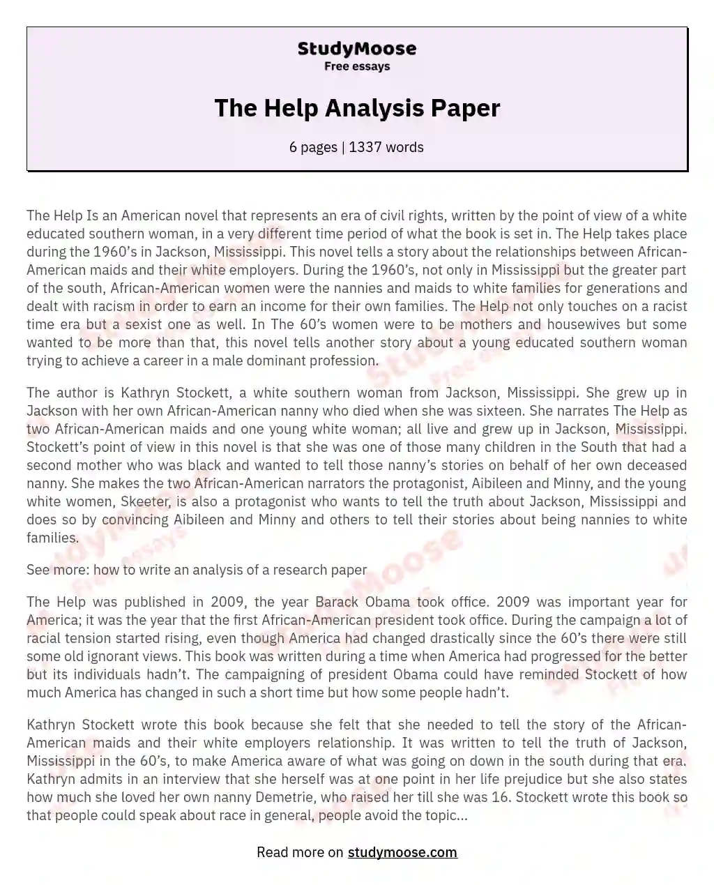 The Help Analysis Paper essay