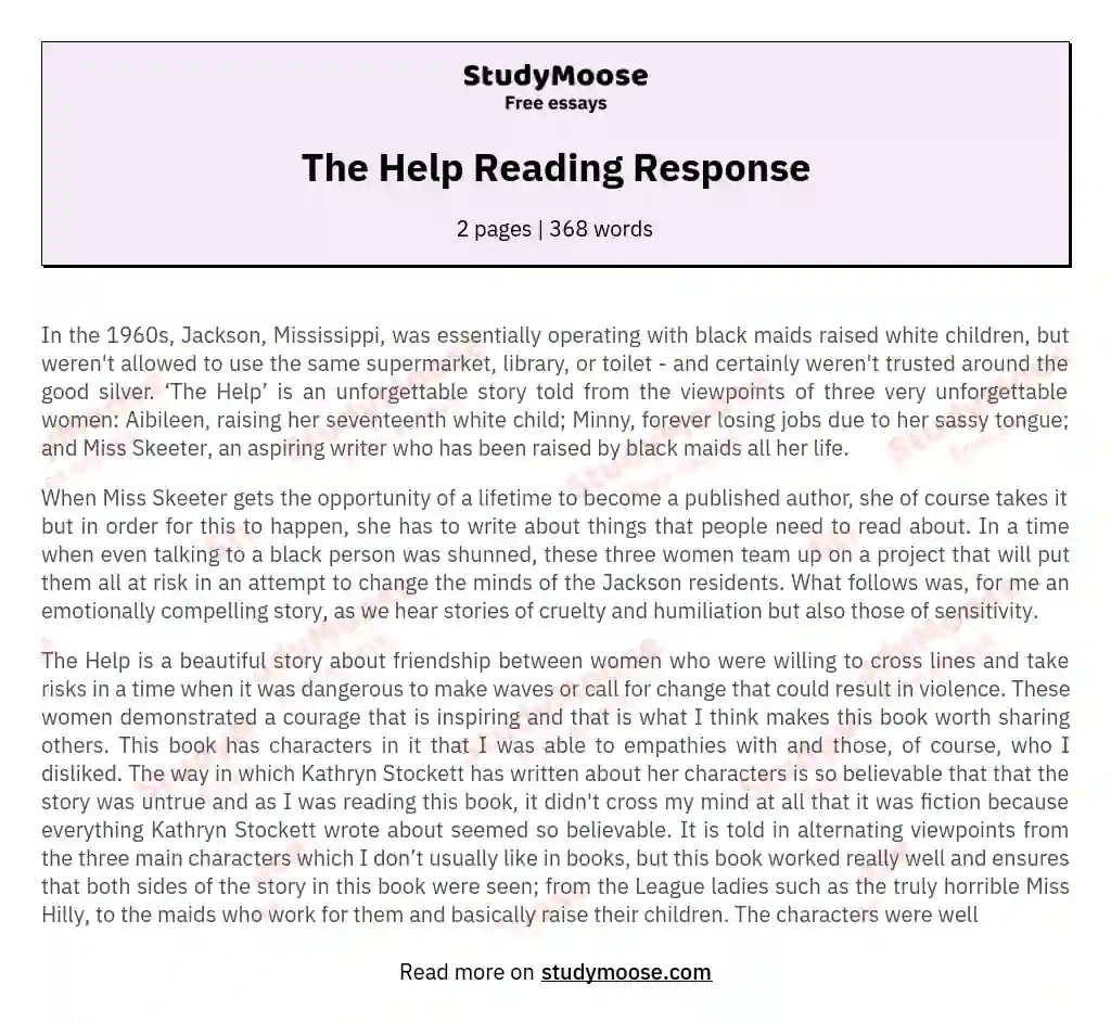 The Help Reading Response essay