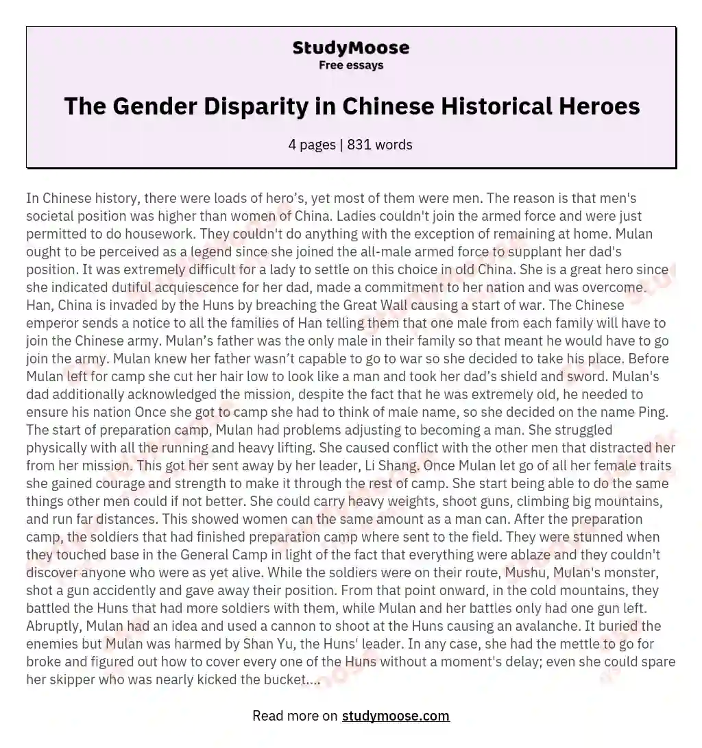The Gender Disparity in Chinese Historical Heroes essay