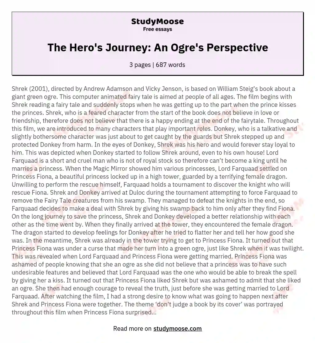 The Hero's Journey: An Ogre's Perspective essay