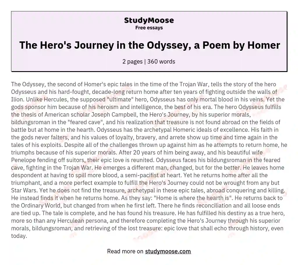 The Hero's Journey in the Odyssey, a Poem by Homer essay