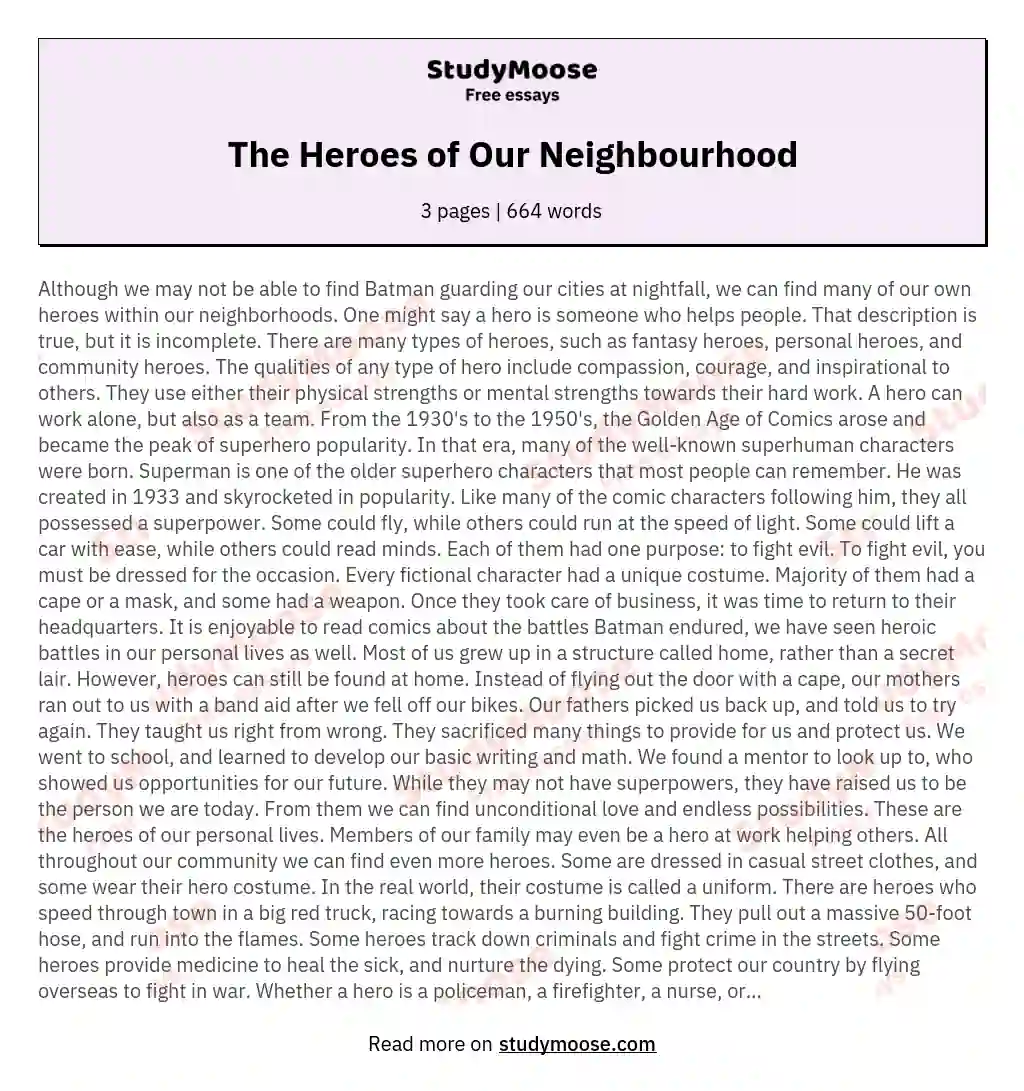 The Heroes of Our Neighbourhood essay