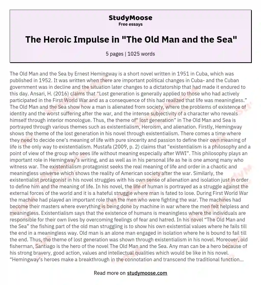 The Heroic Impulse in "The Old Man and the Sea" essay
