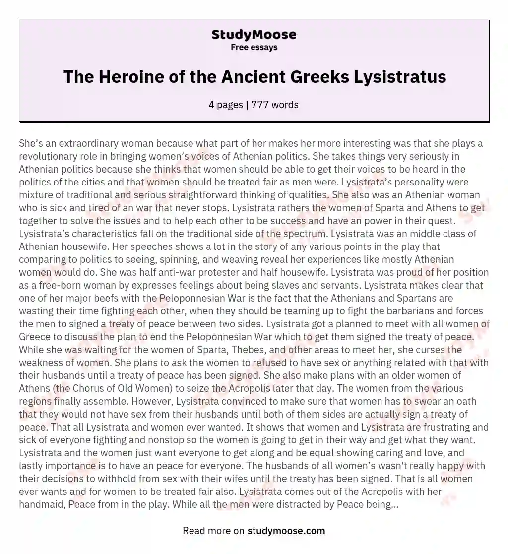 The Heroine of the Ancient Greeks Lysistratus essay