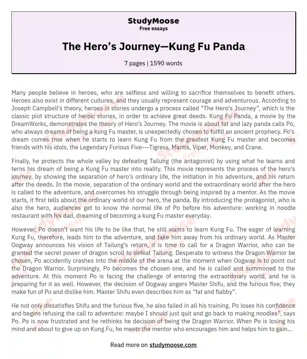 The Hero’s Journey—Kung Fu Panda essay
