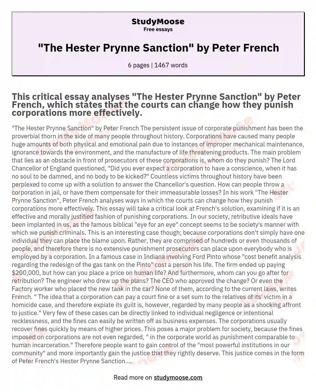 "The Hester Prynne Sanction" by Peter French
