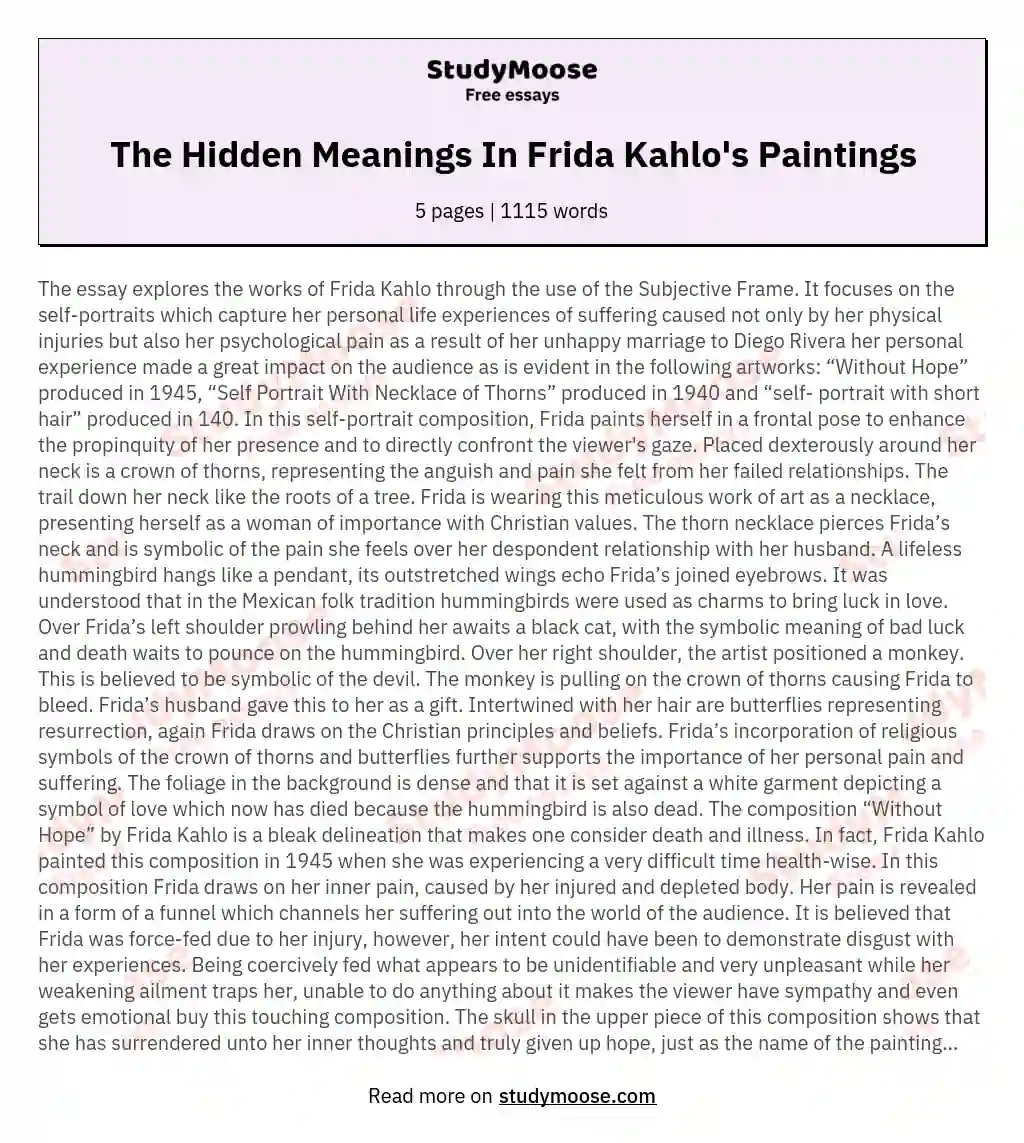 The Hidden Meanings In Frida Kahlo's Paintings essay