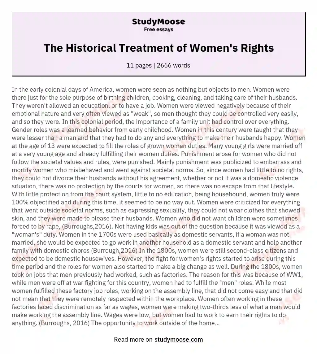 The Historical Treatment of Women's Rights