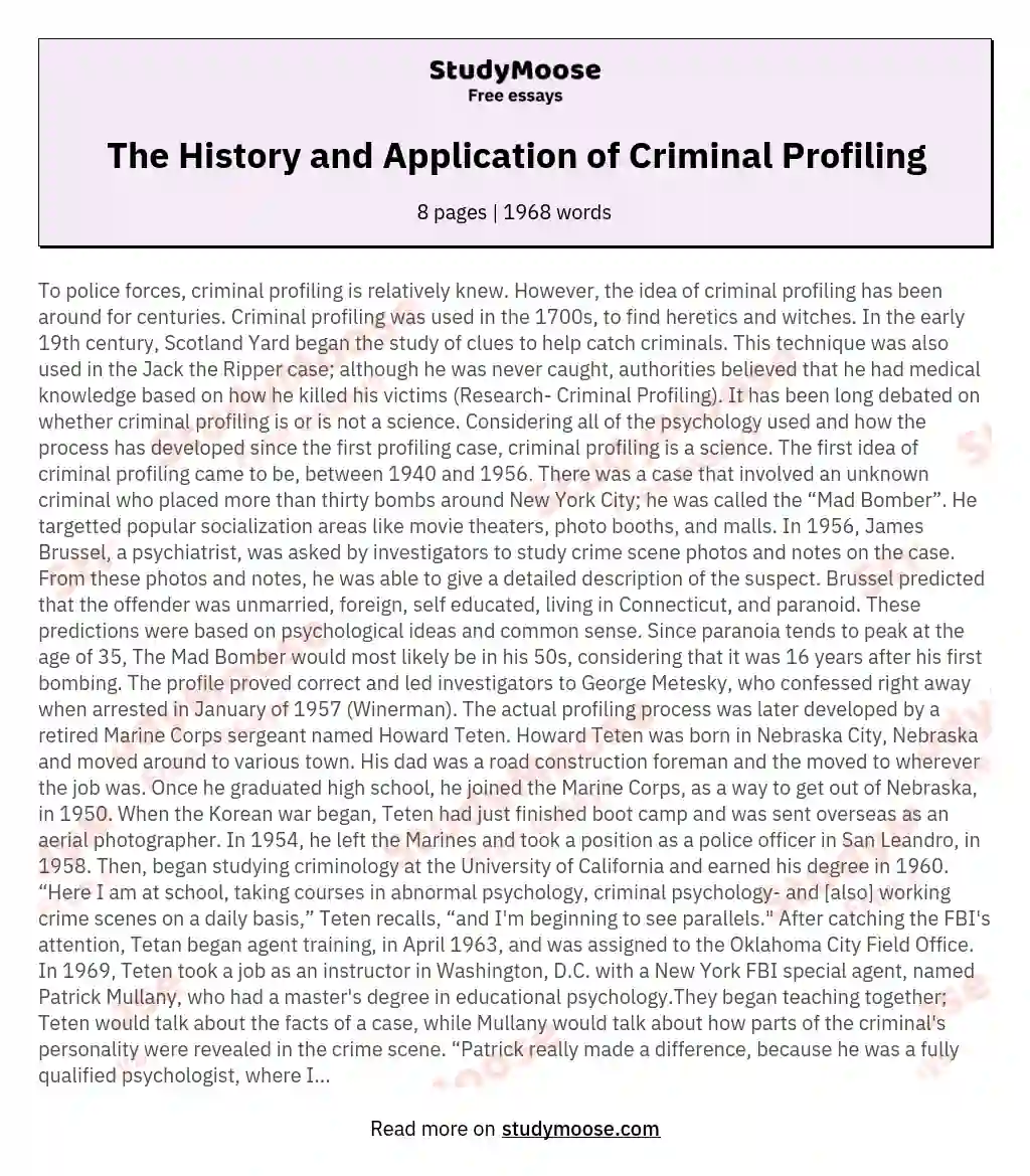 The History and Application of Criminal Profiling essay