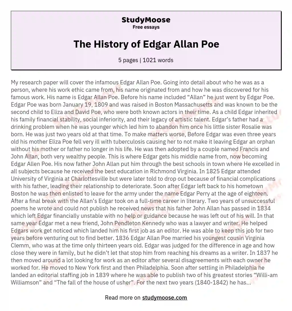 The History of Edgar Allan Poe essay