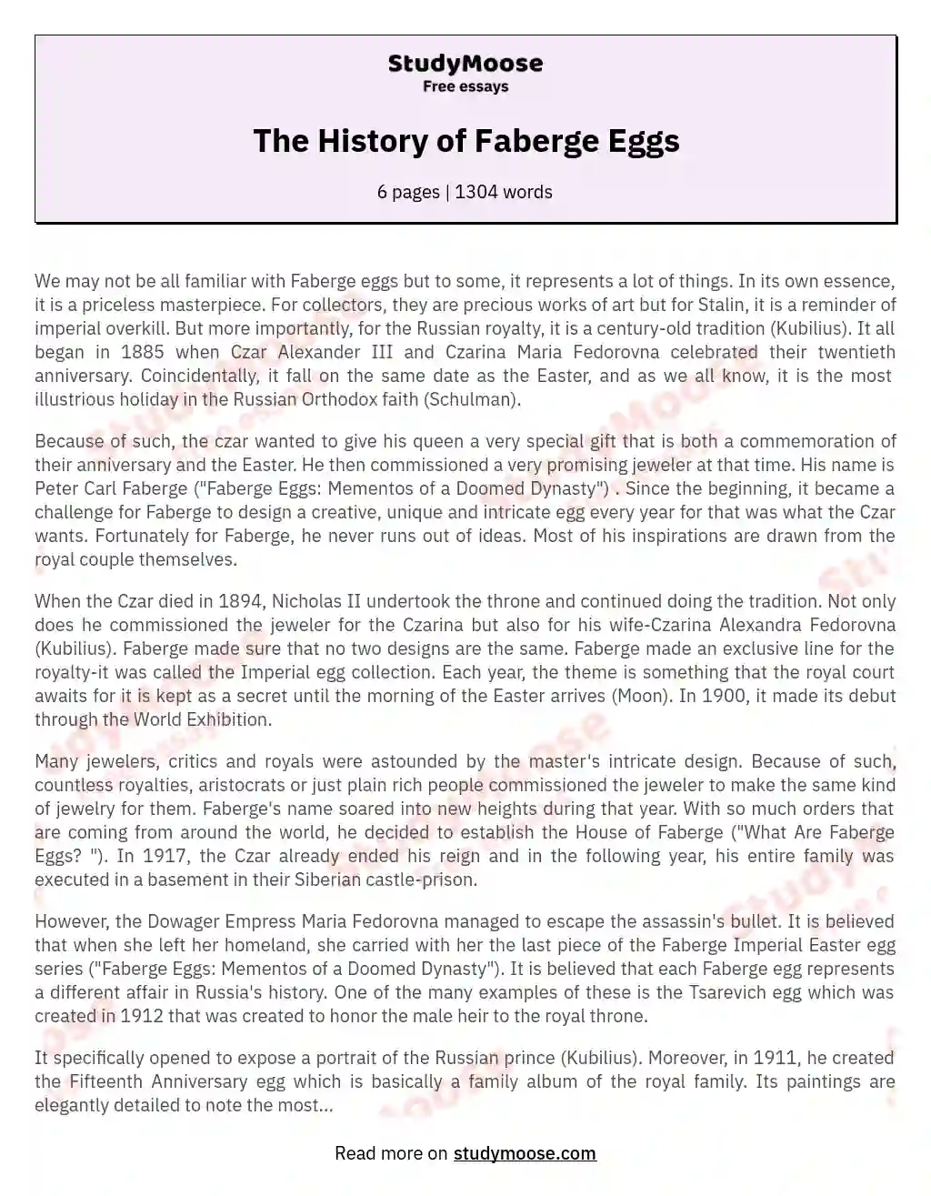 The History of Faberge Eggs essay