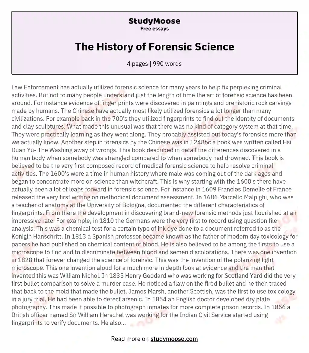 The History of Forensic Science essay
