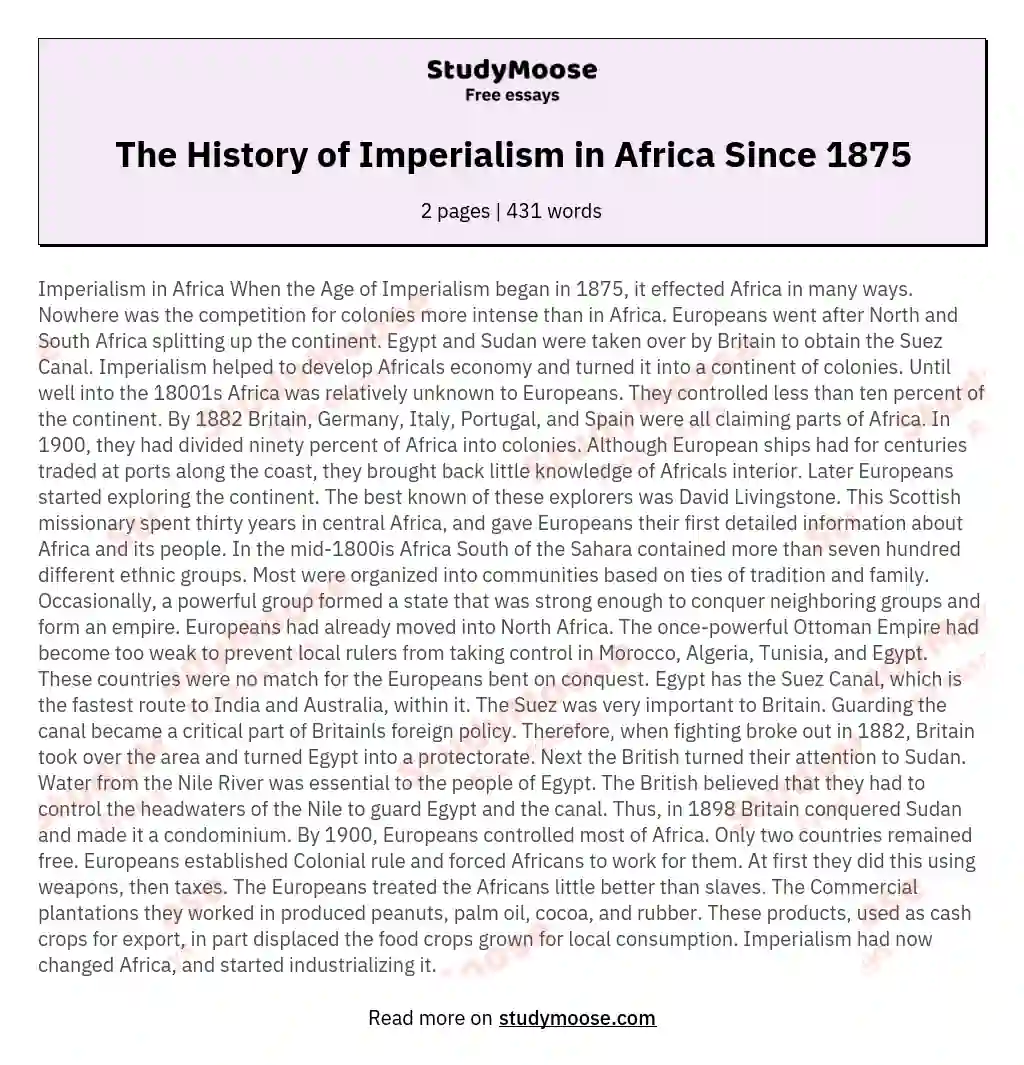 The History of Imperialism in Africa Since 1875 essay