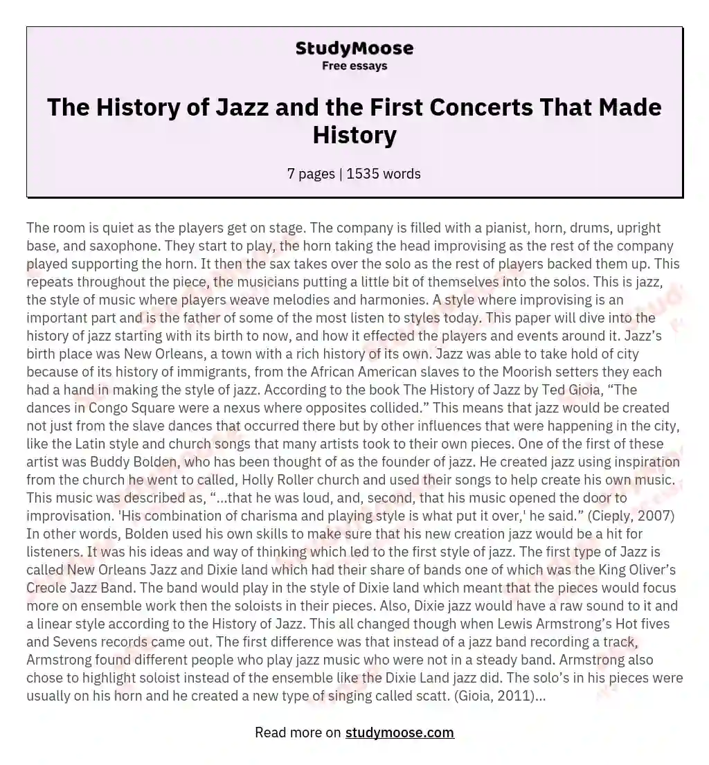 The History of Jazz and the First Concerts That Made History essay
