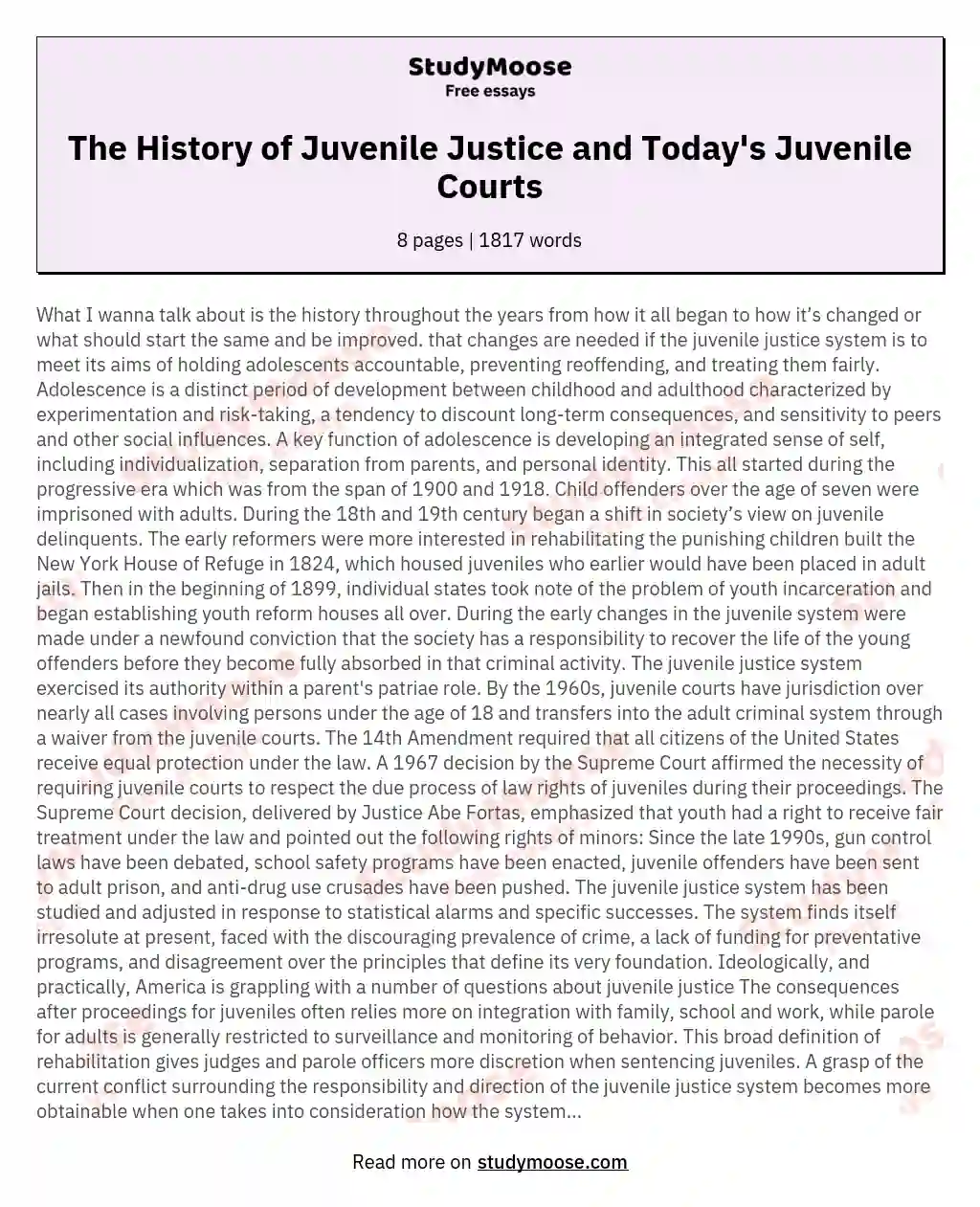 The History of Juvenile Justice and Today's Juvenile Courts