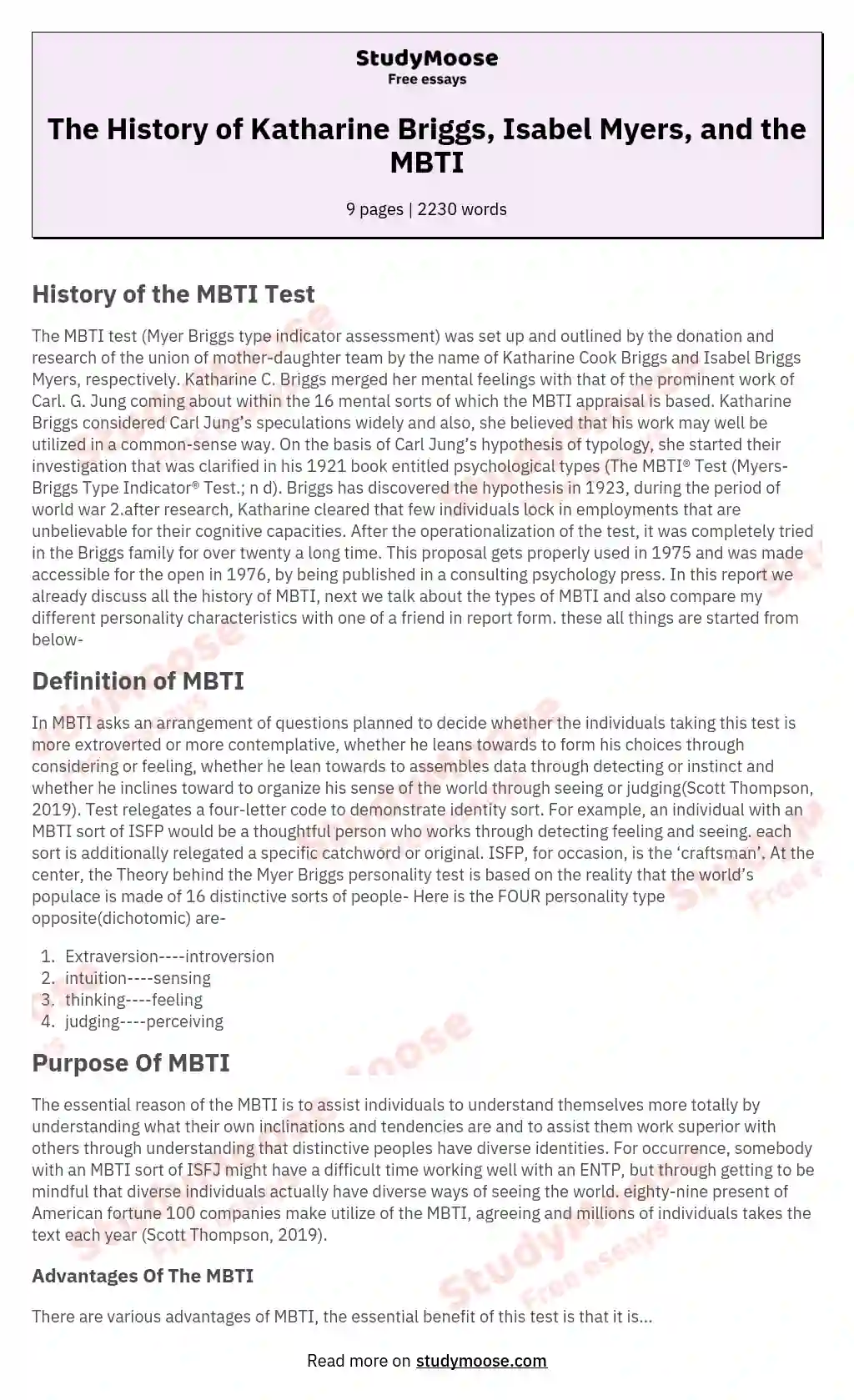 The History of Katharine Briggs, Isabel Myers, and the MBTI
