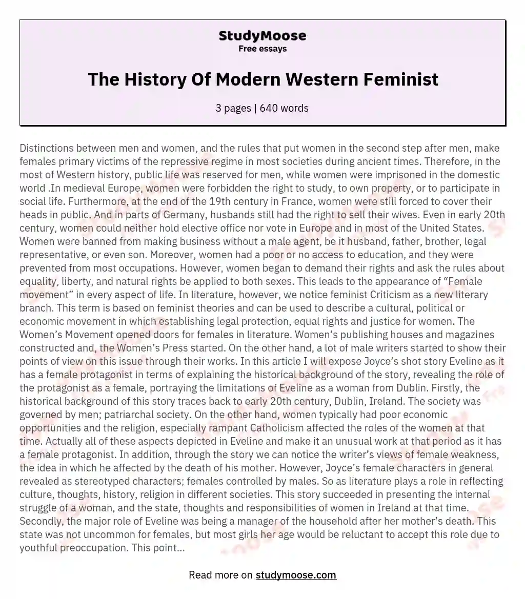 The History Of Modern Western Feminist essay