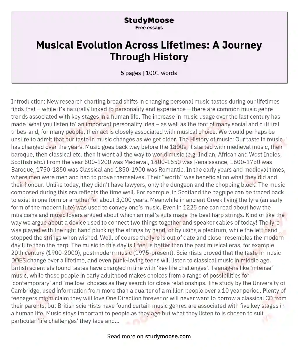 Musical Evolution Across Lifetimes: A Journey Through History essay